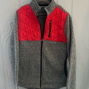 Zyia Active Jacket Womens M Gray Heathered Fleece Red Quilted Full Zip Sz XS